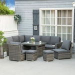 Outsunny Outsunny 10-Seater Sofa Sectional W/ Cushioned Seat, Footstools and Glass Table - Garden Sofa Sets