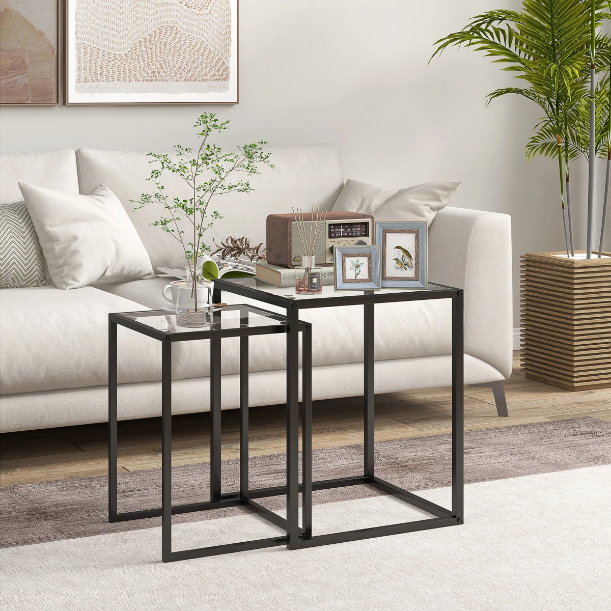 HOMCOM Nesting Tables 2 Tempered Glass Home by HOMCOM