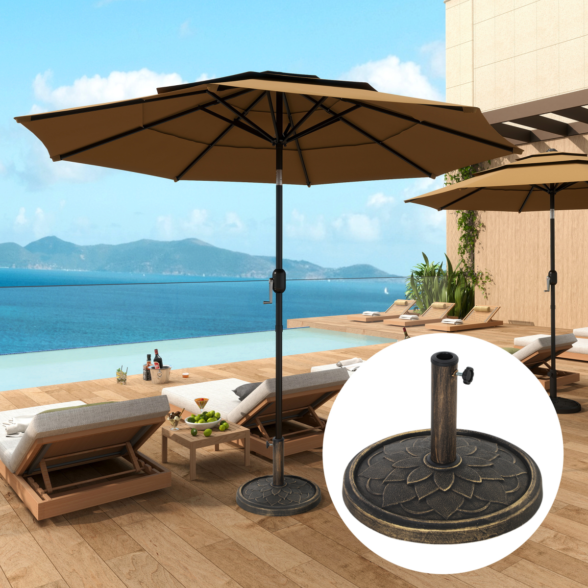 Outsunny Outsunny 12kg Resin Garden Parasol Base Sun Umbrella Base, Bronze Tone - Parasol