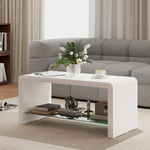 HOMCOM HOMCOM High Gloss Storage Coffee Table Two Tier White With Glass Shelf For Living Room - Coffee Table