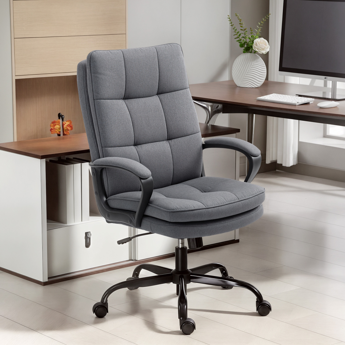 HOMCOM Fabric Office Chair With Adjustable Height Tilt 5 Wheel Ergonomic Home Desk Chair - HOMCOM - Home Symphony