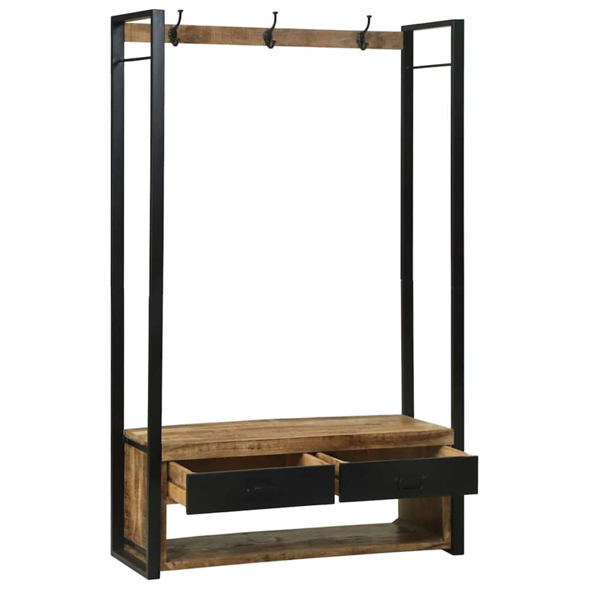 VidaXL Clothes Rack 110 x 40 x 185 cm Solid Mango Wood Industrial with Drawers and Hooks - vidaXL - Home Symphony