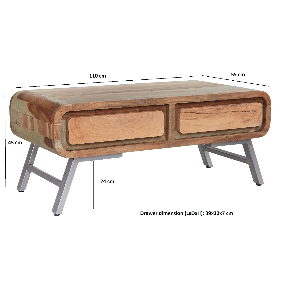 Handcrafted Aspen Coffee Table Two Tone Solid Wood with Two Drawers for Living Room by Indian Hub