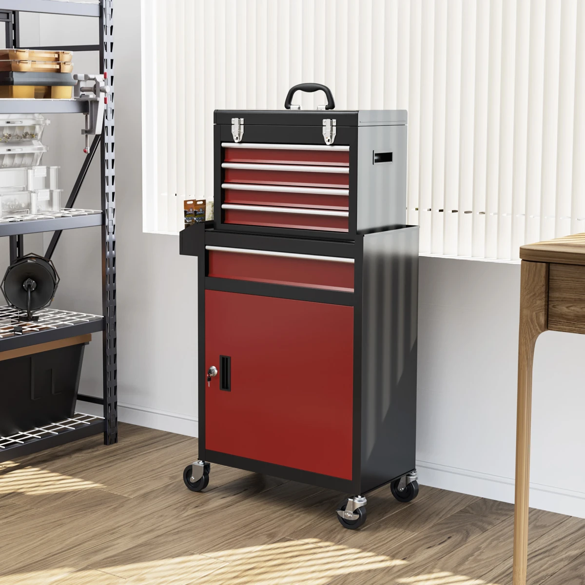 HOMCOM Tool Cabinet On Wheels Five Drawer Roller Cabinet With Lockable Door For Garage by HOMCOM