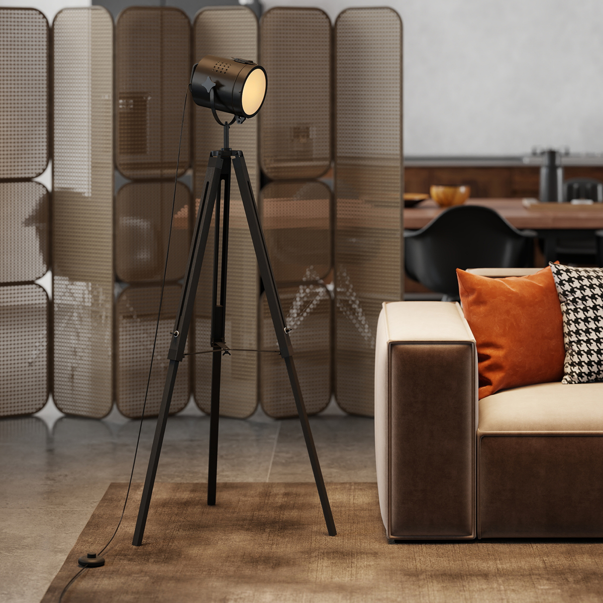 HOMCOM Tripod Floor Lamp Wood Height Adjustable