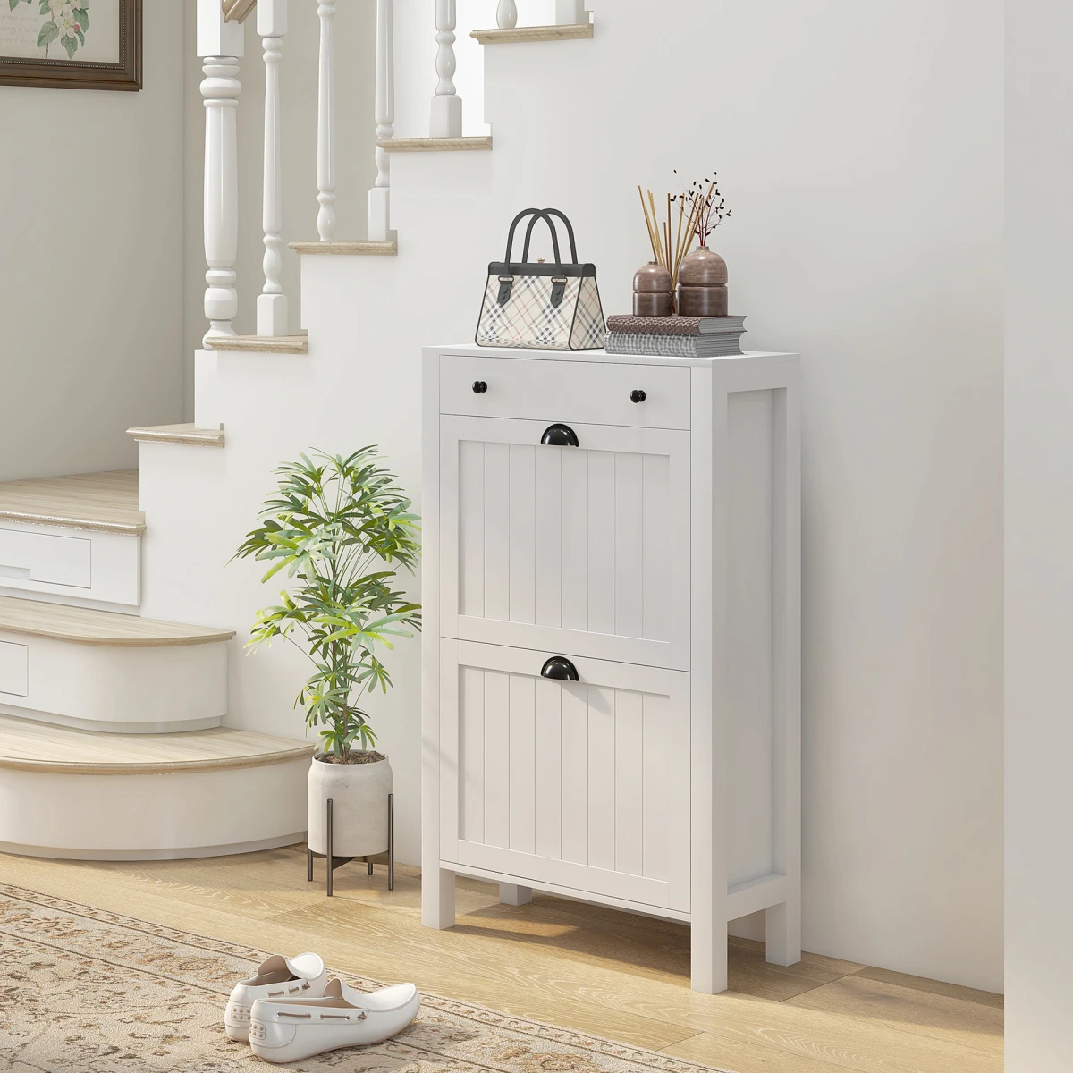 HOMCOM Shoe Cabinet 60W x 24D x 97H cm Eight Pair Capacity With Adjustable Shelves Hallway Storage by HOMCOM