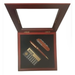IMPERIAL Imperial Mini Calculator & Pocket Knife Set with Wood Matt Brown Gold Trim Ball Pen IMP366 Clock Gift Set - CLEARANCE NEEDS RE-BATTERY & Refill - Clock