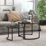 HOMCOM HOMCOM Glass Coffee Table Set of 2, Round Nest of Tables for Living Room - Coffee Table
