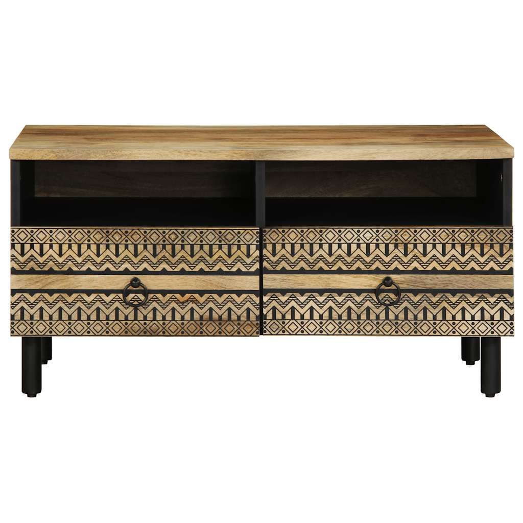 VidaXL Coffee Table 80x54x40 cm Solid Mango Wood With Geometric Pattern Drawers Black Living Room - vidaXL - Home Symphony