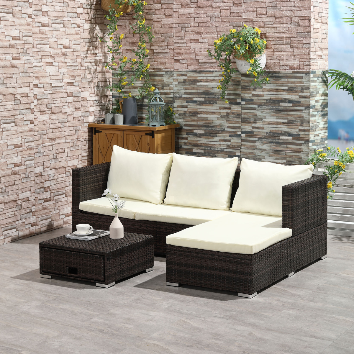 Top Rattan Sofa Set 4-Seater With Storage Patio - Outsunny - Home Symphony