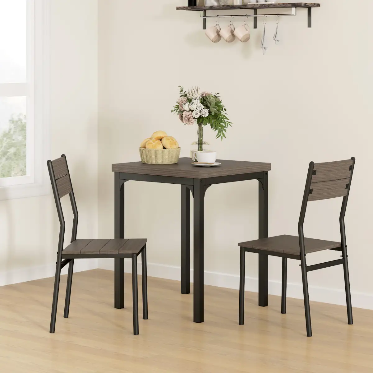 HOMCOM Dining Table Set Compact 3 Piece Wood Grain MDF Tops With Steel Frames For Small Spaces - HOMCOM - Home Symphony
