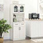 HOMCOM 168cm Kitchen Cupboard Storage Cabinet w/ Shelves & Drawers,Open Counter White - Display Cabinet