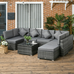 Outsunny Outsunny 8 Pieces Patio Rattan Sofa Set Garden Furniture Set for Outdoor Grey - Garden Sofa Sets