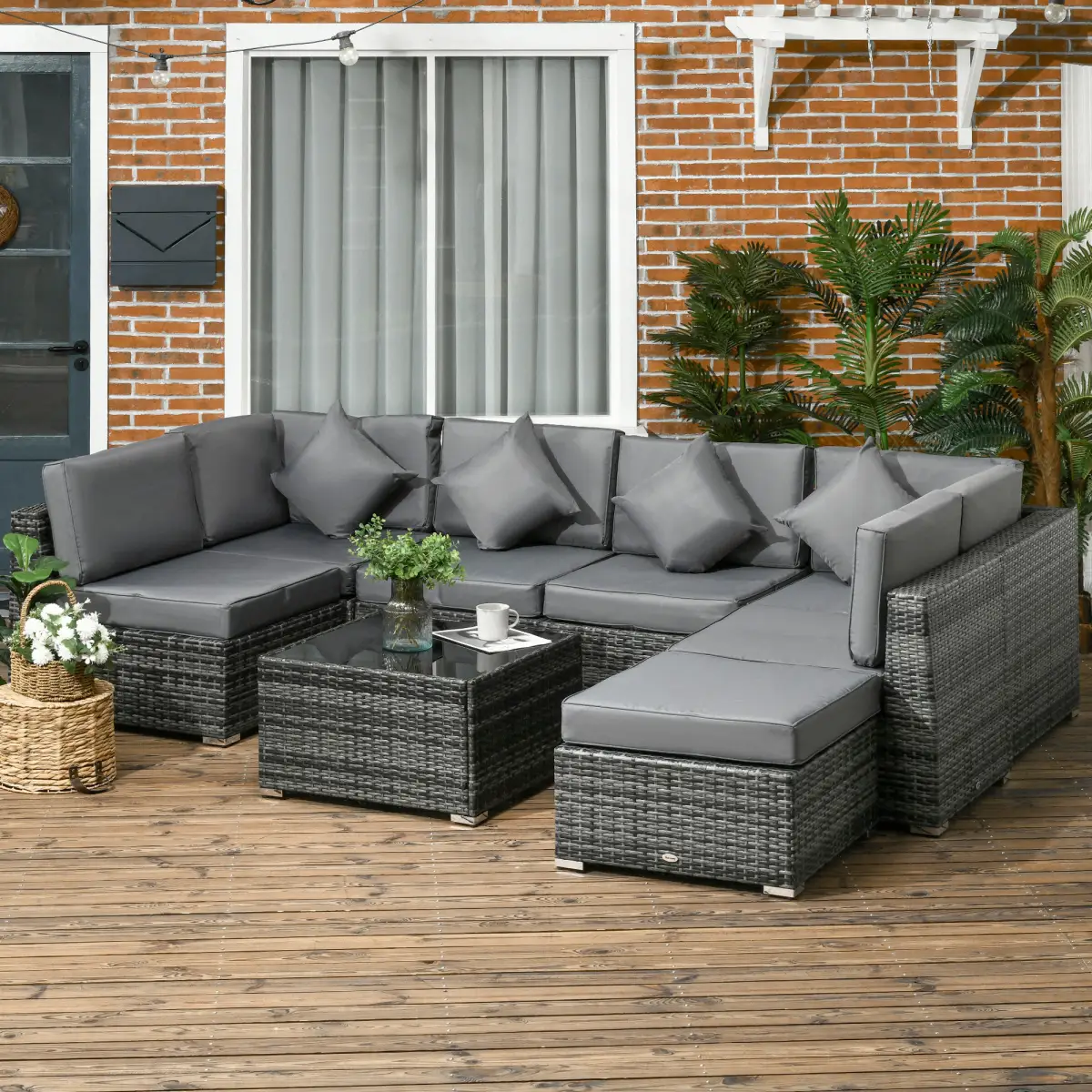 Outsunny Outsunny 8 Pieces Patio Rattan Sofa Set Garden Furniture Set for Outdoor Grey - Garden Sofa Sets