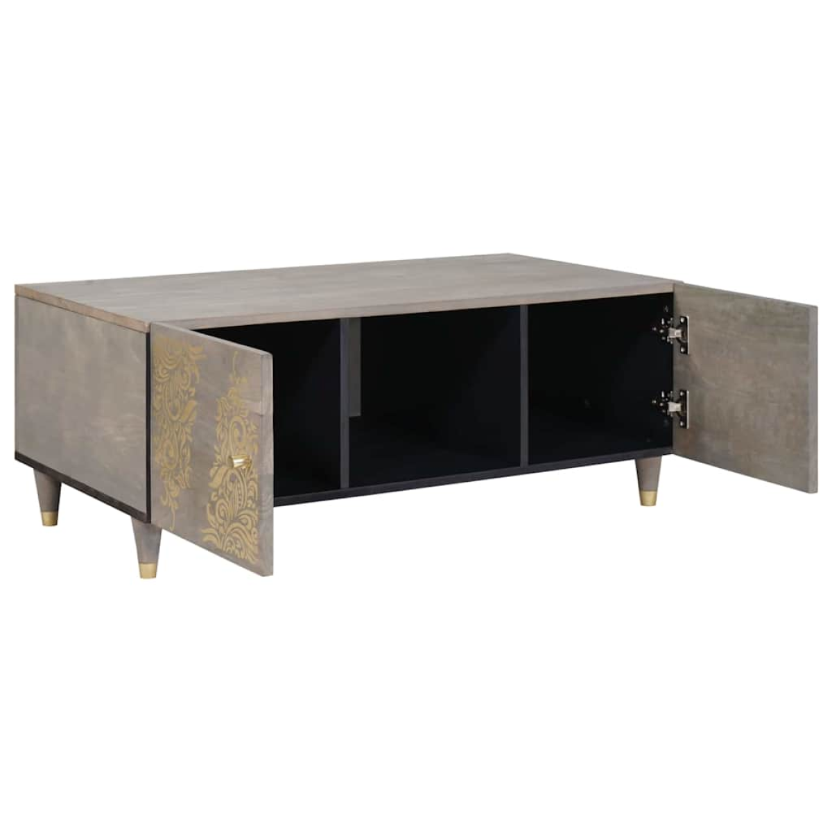 vidaXL Coffee Table 100x54x40 cm Solid Mango Wood with Gold Damask Panels for Modern Living Room - vidaXL - Home Symphony