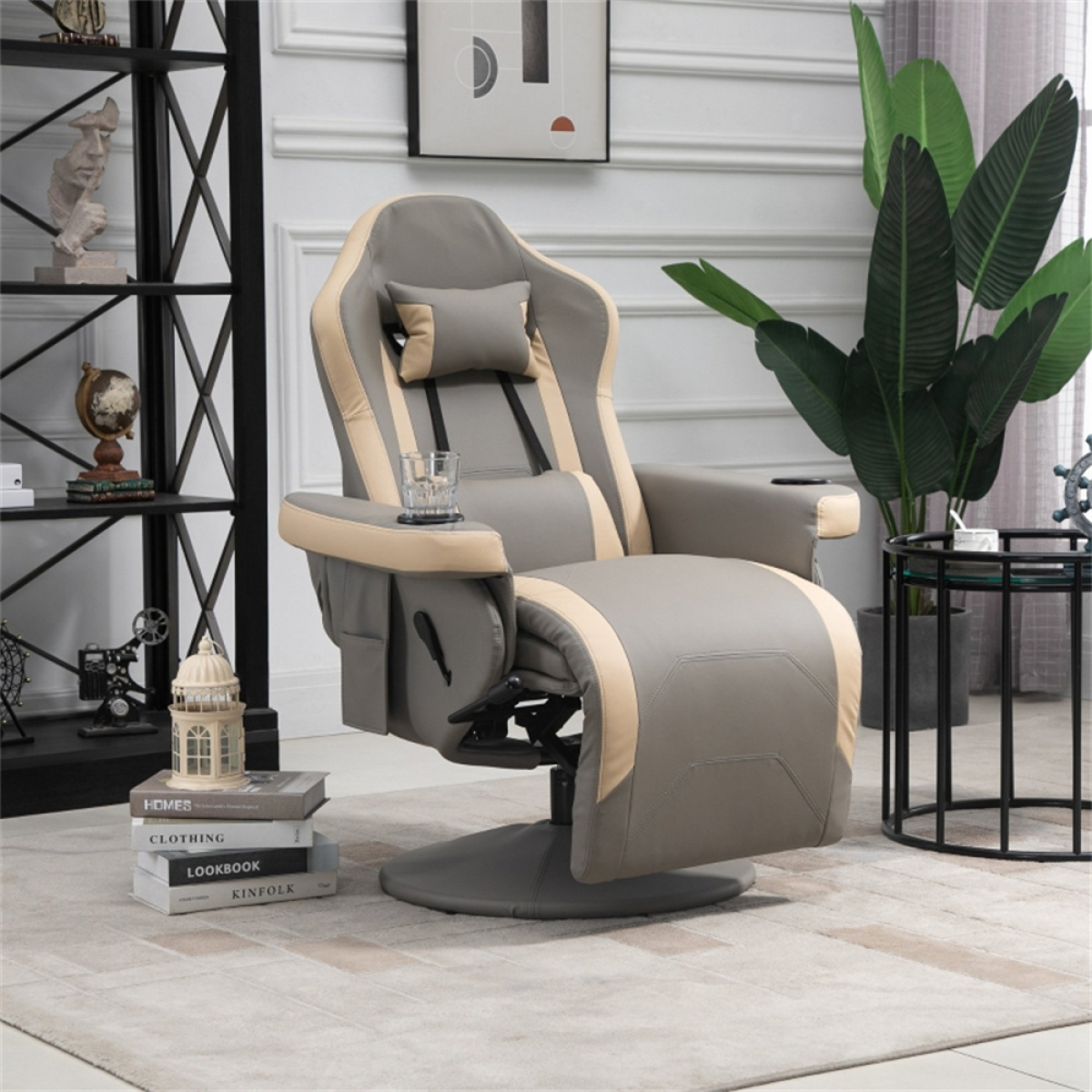 Premium Massage Office Chair Full Size 360 Degree Swivel 135 Degree Recline With Liftable Footrest PU Leather For Home Office - N/A - Home Symphony