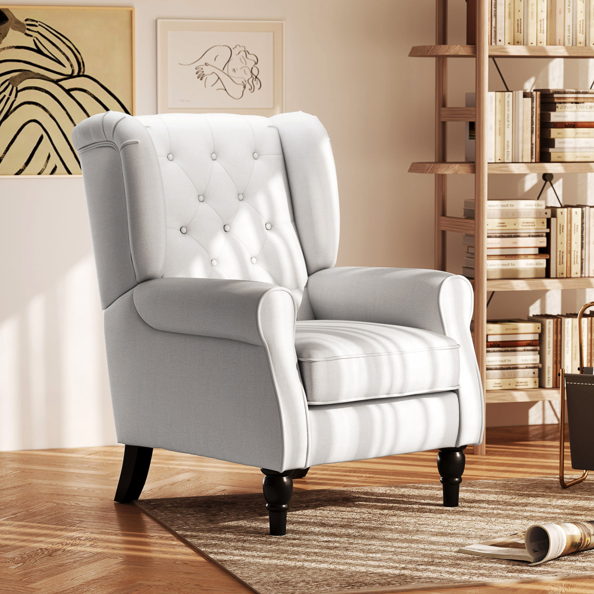 HOMCOM Accent Armchair Retro Tufted Back Wood Frame Cream White For Living Room - HOMCOM - Home Symphony