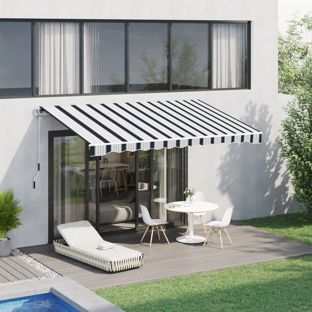 Outsunny Manual Retractable Awning 4x3m With Chain Drive And Crank For Patio Shade - Outsunny - Home Symphony