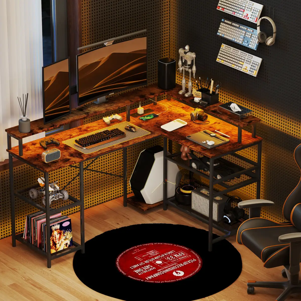 HOMCOM HOMCOM L Shaped Gaming Desk w/ LED Lights and Power Outlets for Small Space - Desk