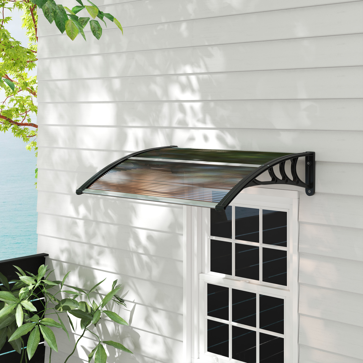 Outsunny Curved Polycarbonate Porch Canopy Awning Universal Fit UV Protection Front Door Brown - Outsunny - Home Symphony