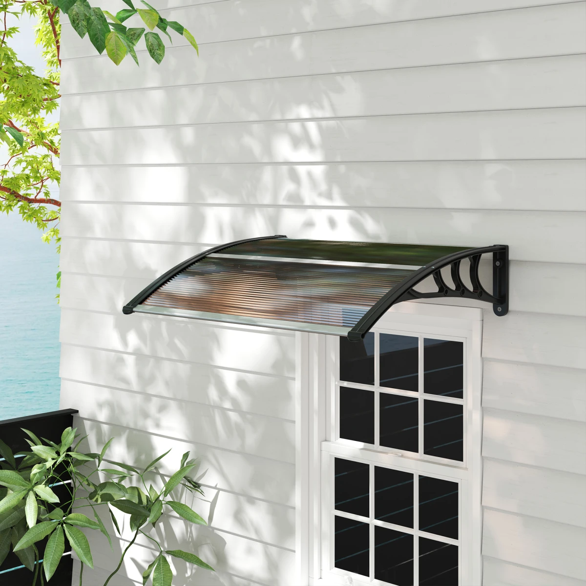 Outsunny Outsunny Curved Polycarbonate Porch Canopy Awning Universal Fit UV Protection Front Door Brown - Cover