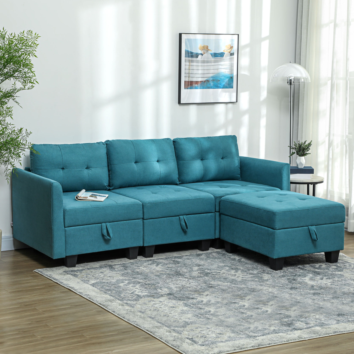 HOMCOM L Shaped Modular Sofa With Storage Light Blue - HOMCOM - Home Symphony