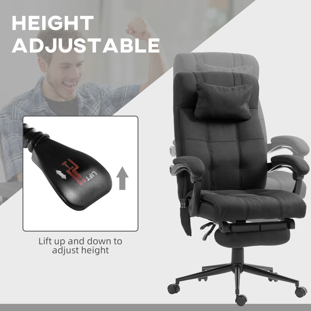 Premium Massage Office Chair Height 112 To 120cm With 155 Degree Recline 5 Massage Modes Lumbar Heat For Home Use by N/A