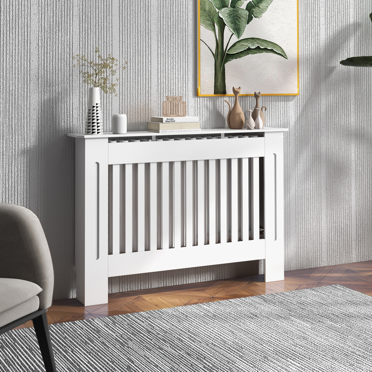 HOMCOM Radiator Cover 112x19x81cm Slatted Home