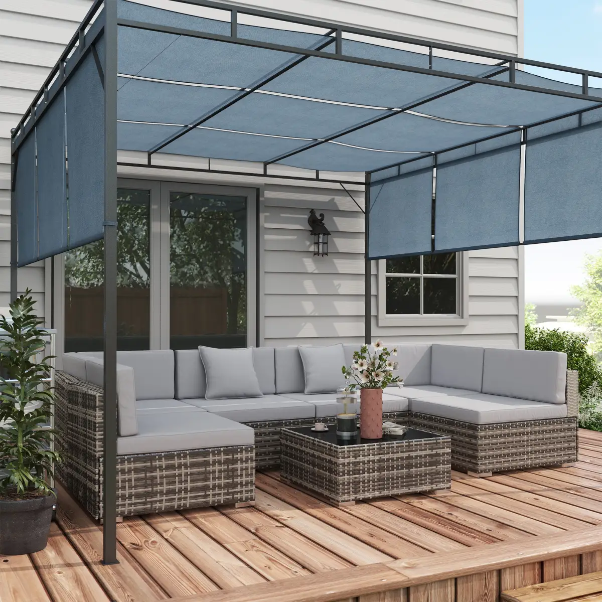 Outsunny Outsunny 7PC Rattan Garden Furniture Set Coffee Table Buckle Structure, Grey - Garden Sofa Sets