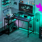 HOMCOM HOMCOM L Shaped Desk with LED Lights Reversible Corner Gaming Desk with Storage - Desk