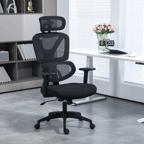 Vinsetto Mesh Office Chair Swivel Desk Chair w/ Adjustable Height Headrest Black offers ergonomic comfort for long work hours.