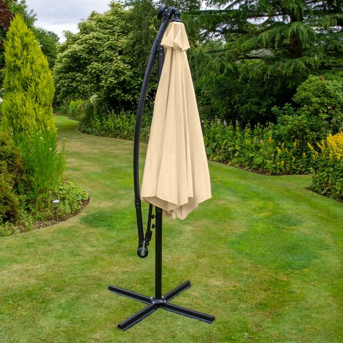 Premium LED Cantilever Parasol 3M Beige UV Protected Outdoor Garden Sun Shade Solution
