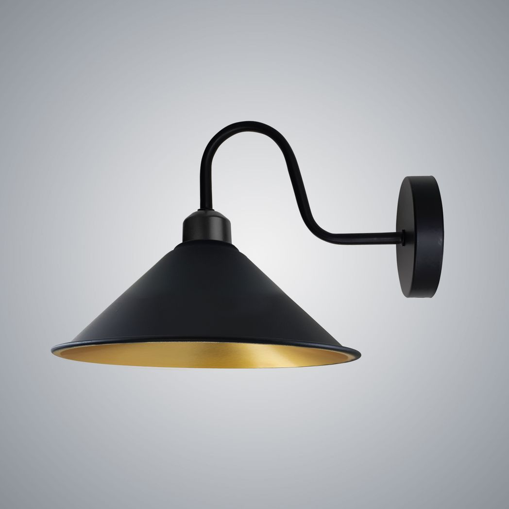 Black Wall Light Medium Cone Shade E27 Swan Neck Home by Home Symphony