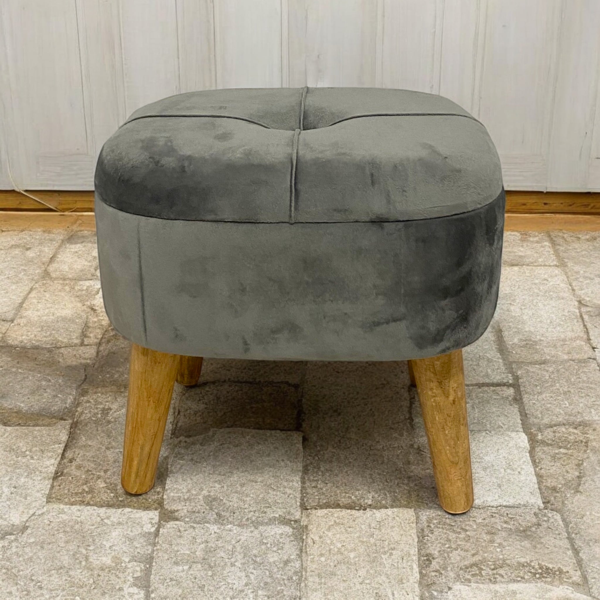 Premium Velvet Ottoman 18in Square Soft Gray Upholstery For Living Room Comfort And Lounge Style - MSL - Home Symphony