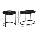 HOMCOM Two Piece Marble Top Side Tables Round And Oval Black Steel Frames Living Room Set - HOMCOM - Home Symphony