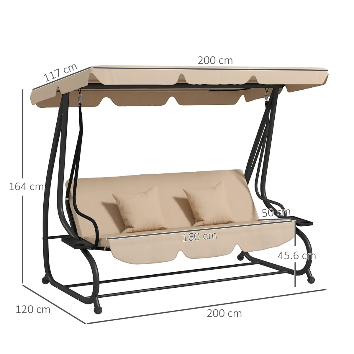 Outsunny Outsunny 2-in-1 Garden Swing Chair for 3 Person w/ Adjustable Canopy Light Brown - Hammocks