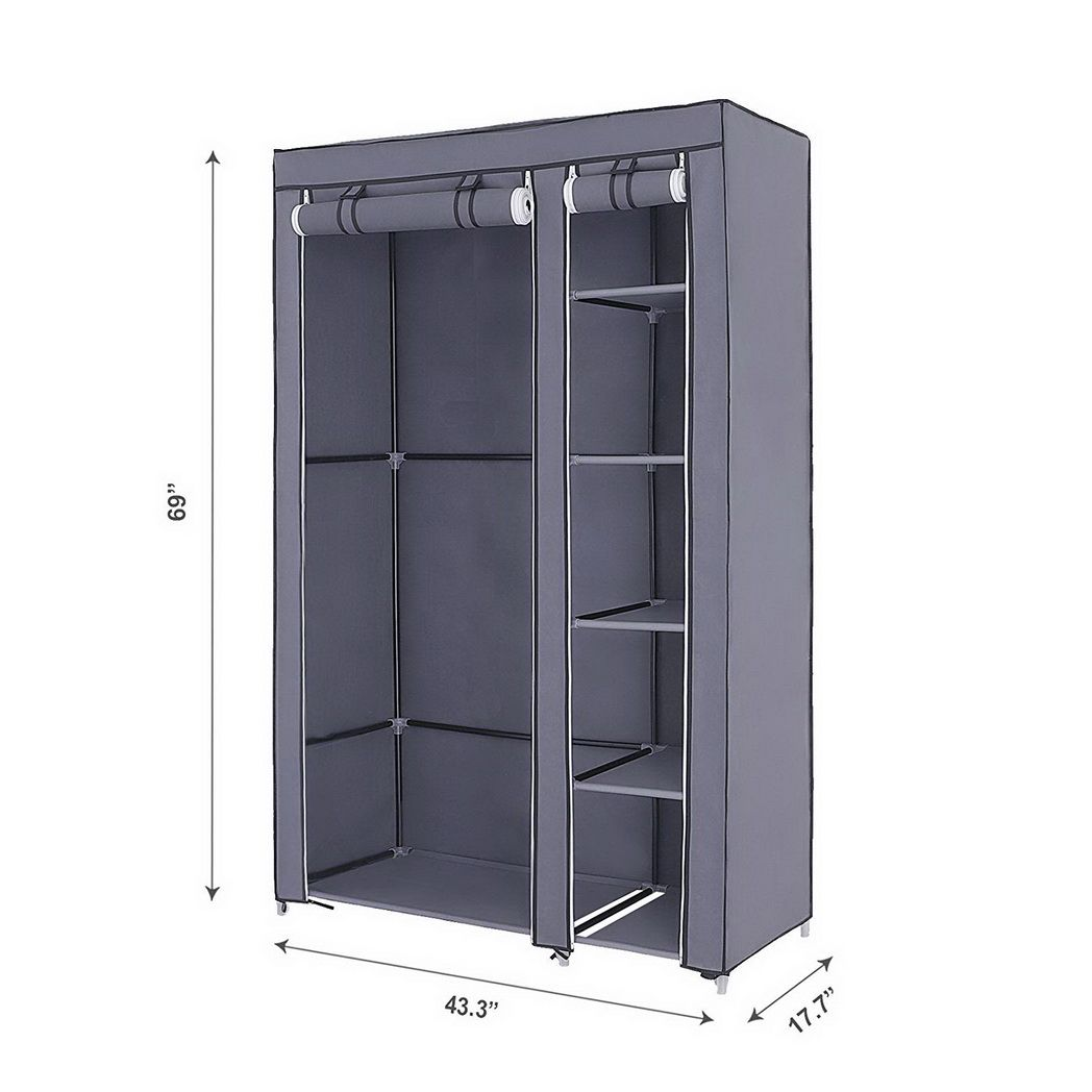 67" Portable Clothes Closet Wardrobe with Non-woven Fabric and Hanging Rod Quick and Easy to Assemble Gray - N/A - Home Symphony