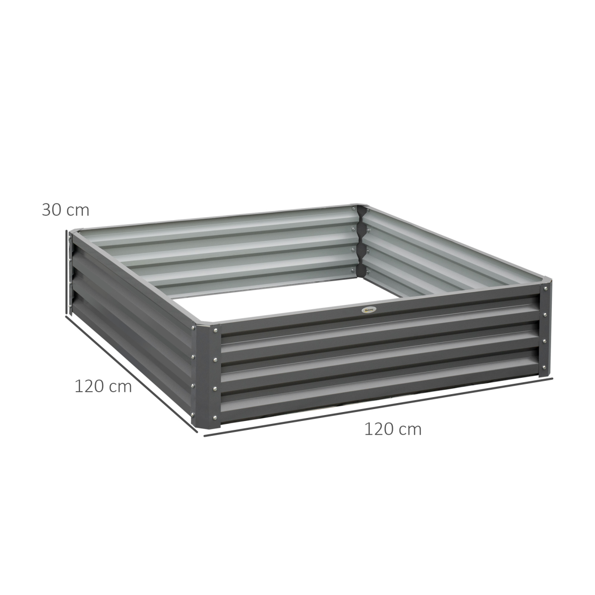 Outsunny galvanized steel raised garden bed, 120 x 120 cm, 30 cm high, outdoor planter with open-bottom design