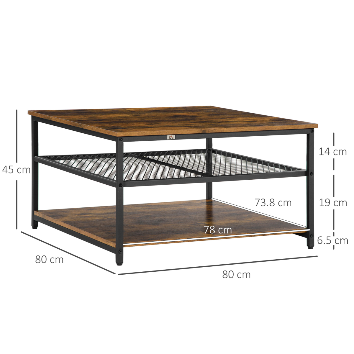 HOMCOM Industrial Coffee Table 3-Tier Storage