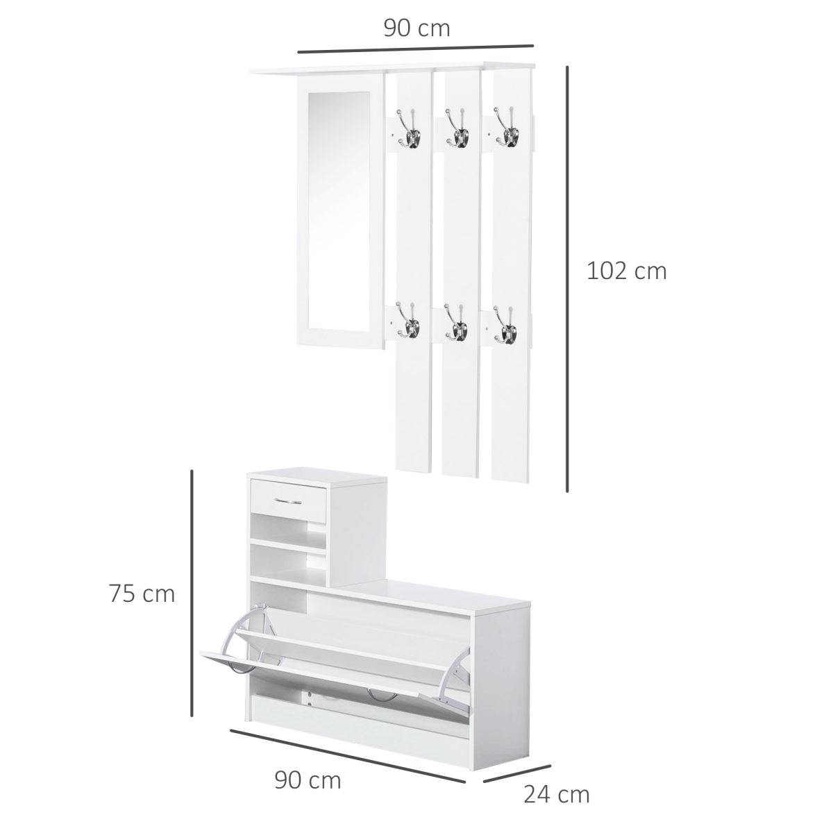 Premium Entryway 90W x 116H Mirror Hooks Home - HOMCOM - Home Symphony
