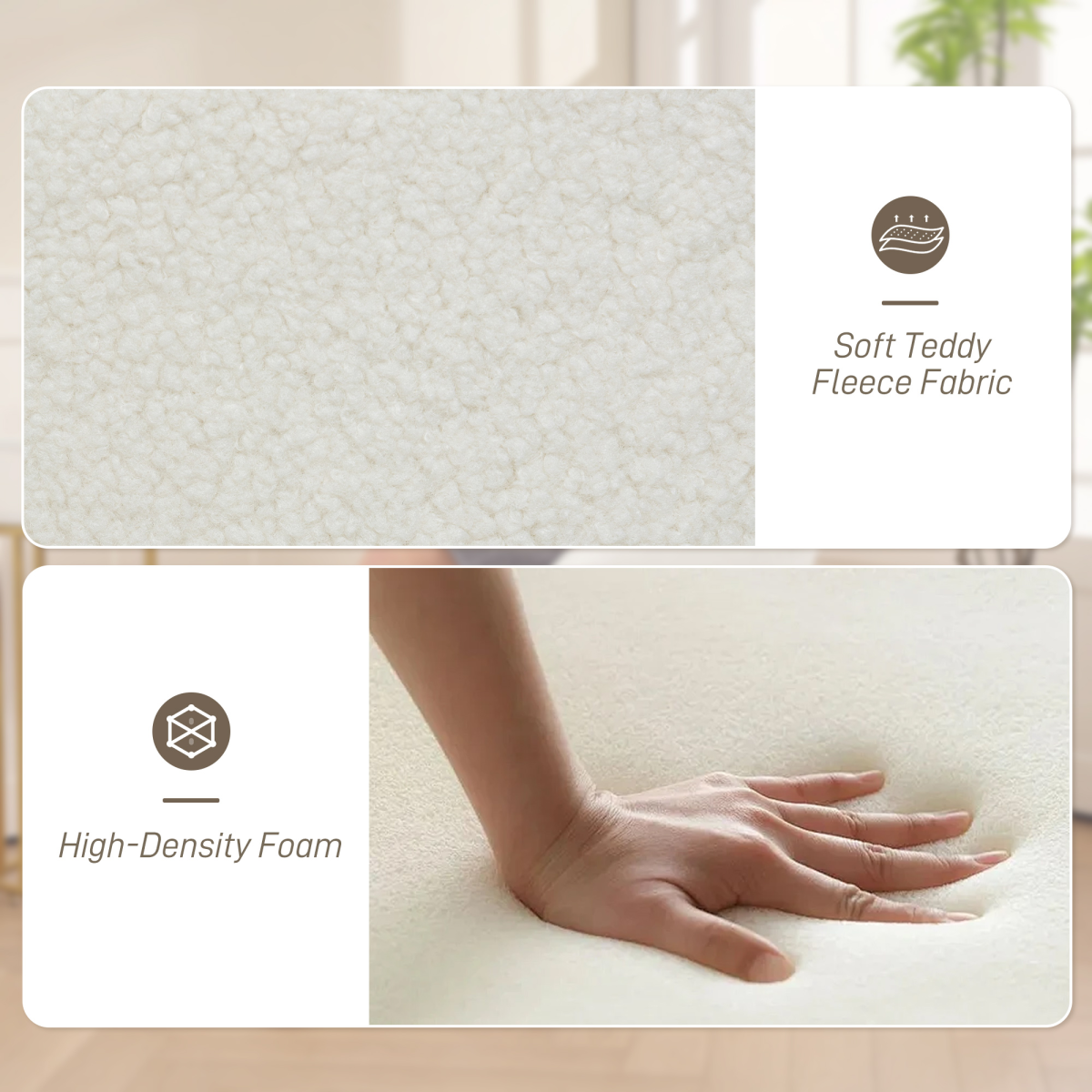 HOMCOM white teddy fleece swivel chair with 13 cm thick seat, 360° swivel, and high-density foam.