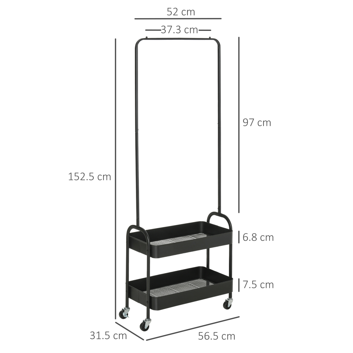 HOMCOM Metal Clothes Rack 37.3cm On Wheels For Small Spaces - Unbranded - Home Symphony