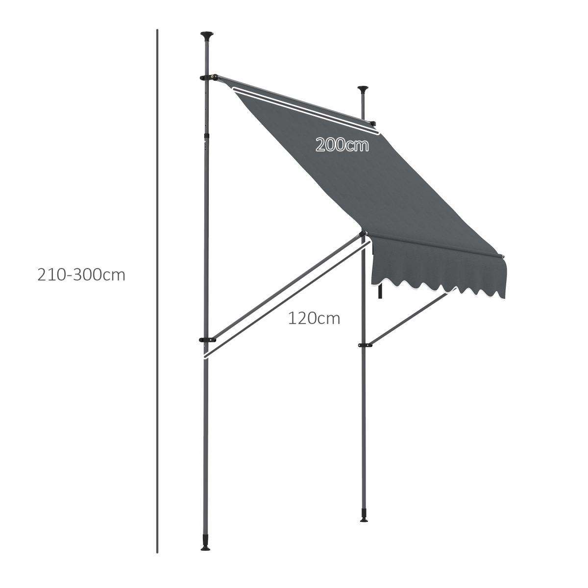 Outsunny Freestanding Retractable Awning 2m x 1.2m Canopy Manual 0 To 90 Degrees Weatherproof Garden Shade - Outsunny - Home Symphony