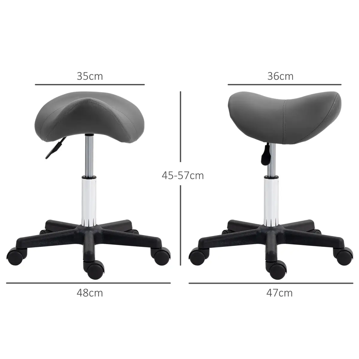 HOMCOM HOMCOM Saddle Stool Adjustable Rolling Salon Chair for Massage Spa Beauty Grey - Bar Stool