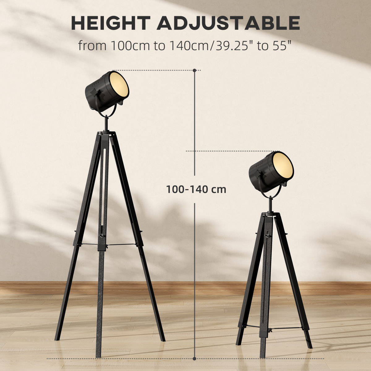 HOMCOM Tripod Floor Lamp Wood Height Adjustable