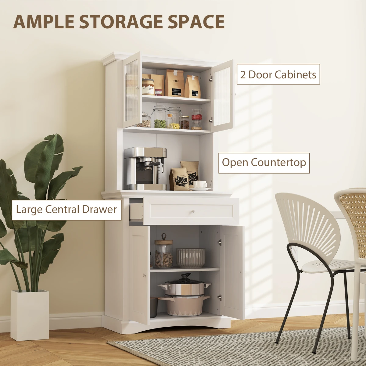 HOMCOM HOMCOM Kitchen Cupboard Storage Cabinet Tall With Drawer Glass Doors Adjustable Shelves For Kitchen Organization - Chest of Drawers