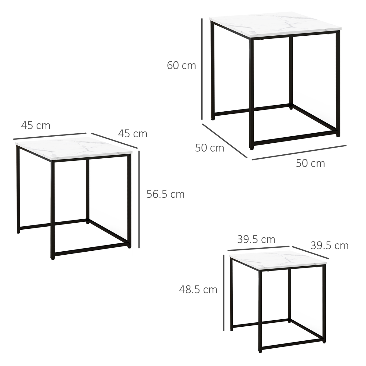 HOMCOM Nesting Coffee Tables Three Piece White Marble Top With Steel Frames Adjustable Feet Living Room - HOMCOM - Home Symphony