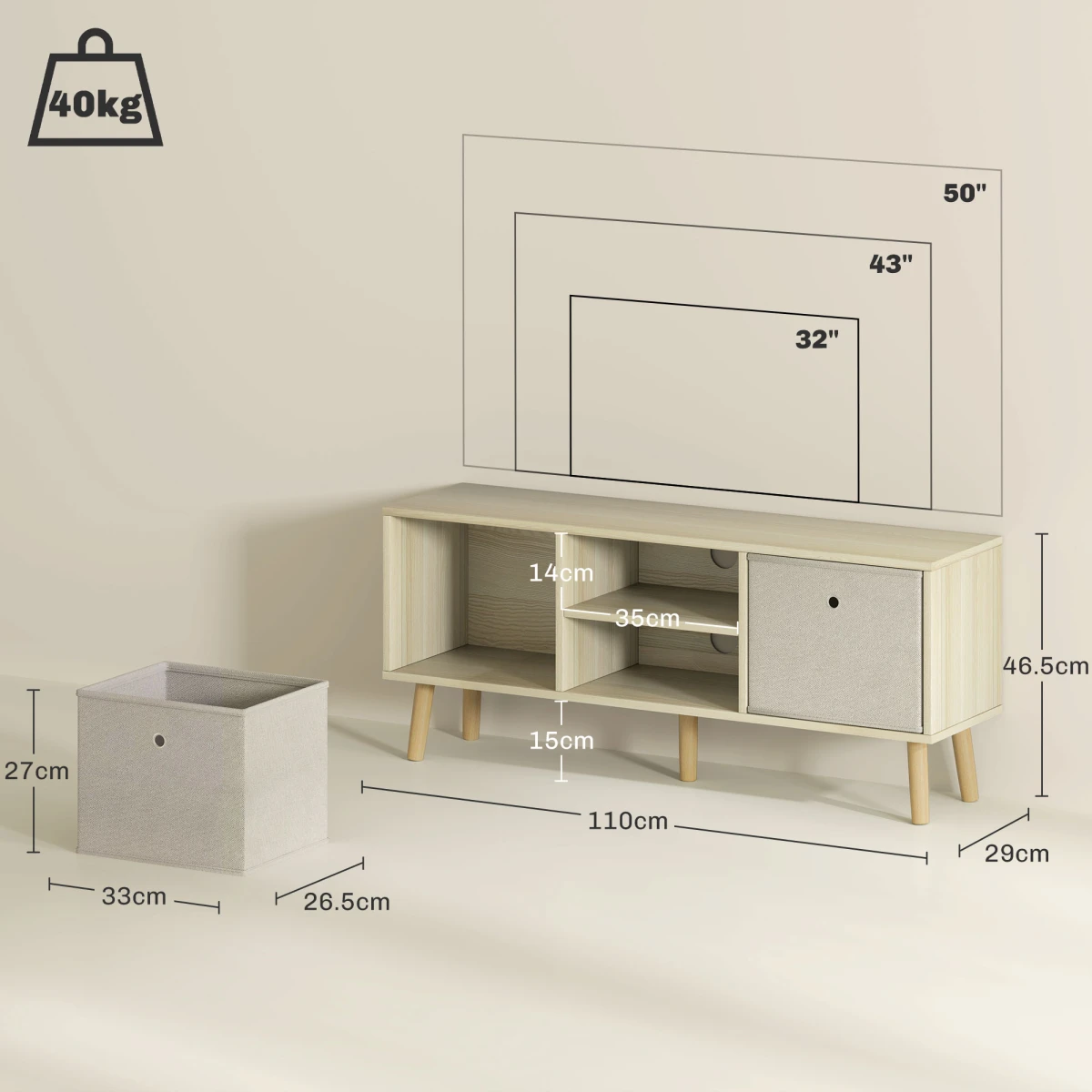 HOMCOM Modern TV Cabinet with Shelves Drawers for Bedroom by HOMCOM