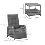 Outsunny 3 Pcs Rattan Chaise Lounge Sofa Set Bistro & Cushion Mixed Grey - Garden Sofa Sets