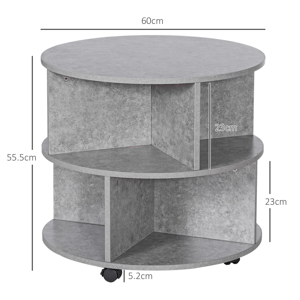 Concrete Finish Round Coffee Table 60x39.5cm Two Tier With Sector Shelves For Living Room - HOMCOM - Home Symphony